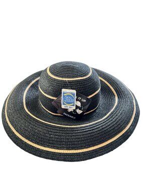 Wallaroo Savannah Womens Sun Hat Black Paper Braid Floppy Wide Brim UPF 50+ New